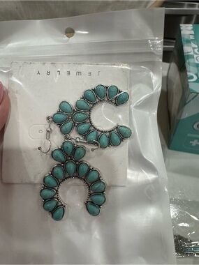 Turquoise Teardrop Statement Hoop Earrings - Women Jewelry